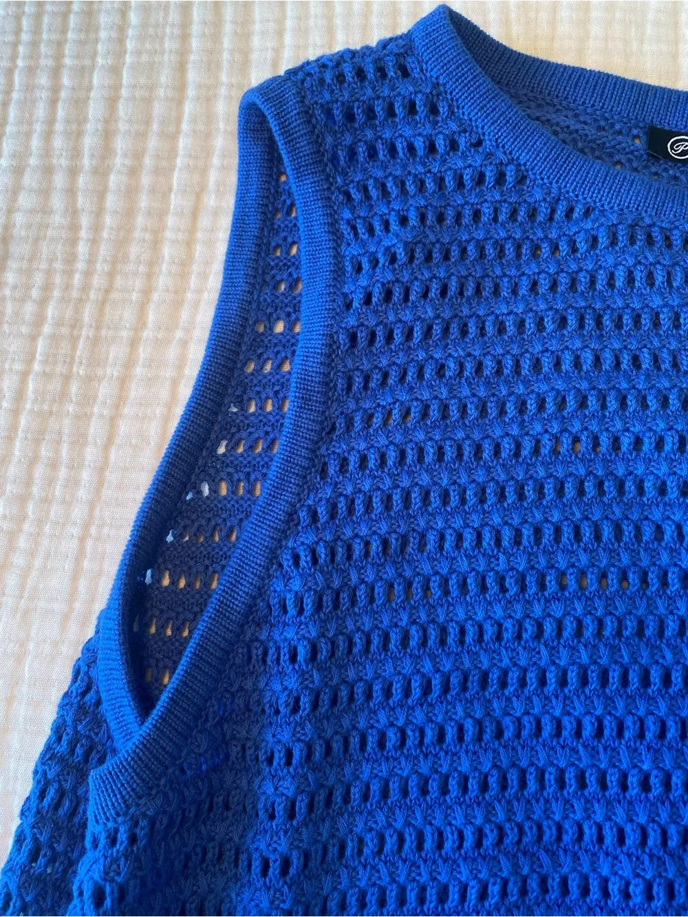 PrettyGarden NWT Cobalt Blue Crochet Knit Sleeveless Sweater Dress Cover Up Lg